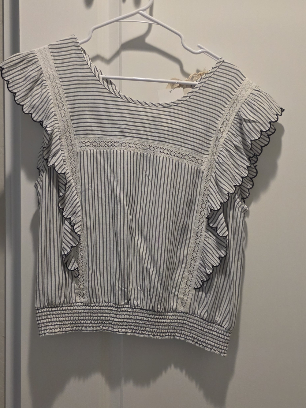 Hem & Thread Black and White Striped Ruffle Sleeve Top